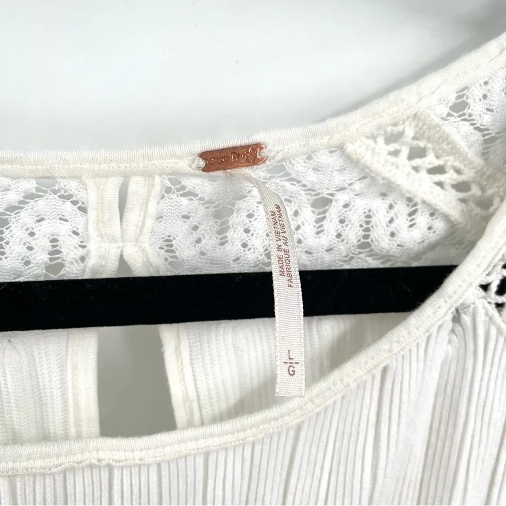FREE PEOPLE Fire Island Crochet Blouse L Tie Waist Cottage Coquette Boho Top